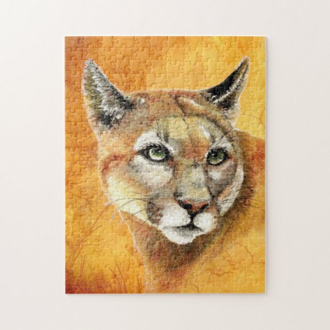 Watercolor Cougar, Puma, Mountain Lion Animal Cat Jigsaw Puzzle (Vertical)