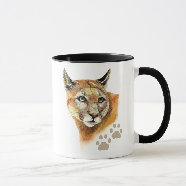 Watercolor Cougar  Puma, Mountain Lion, Animal Mug (Right)