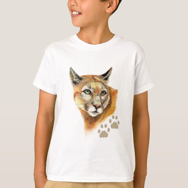 Watercolor Cougar  Puma, Mountain Lion, Animal T-Shirt (Front)