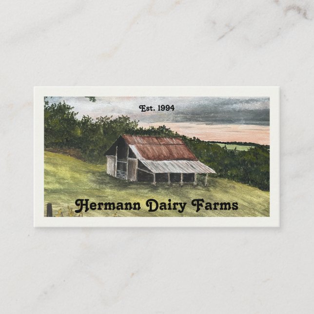 Watercolor Country Barn Scene Business Card (Front)