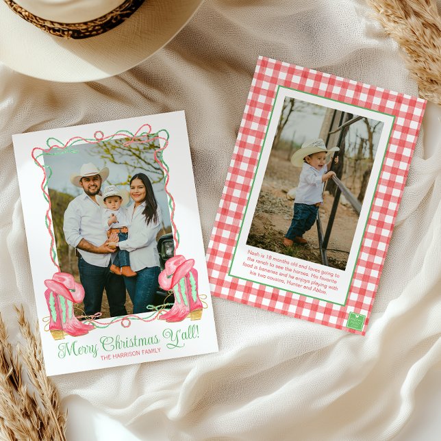 Watercolor Country Christmas Cowboy Boots Photo Holiday Card (Creator Uploaded)