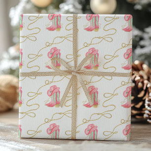 Watercolor Country Christmas Cowboy Boots Wrapping Paper