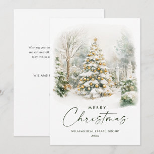 Watercolor Country Christmas Pine Tree Corporate Holiday Card