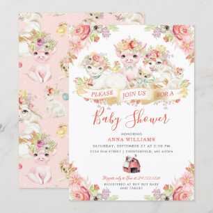 Watercolor Country Farm Animals Baby Shower Invitation