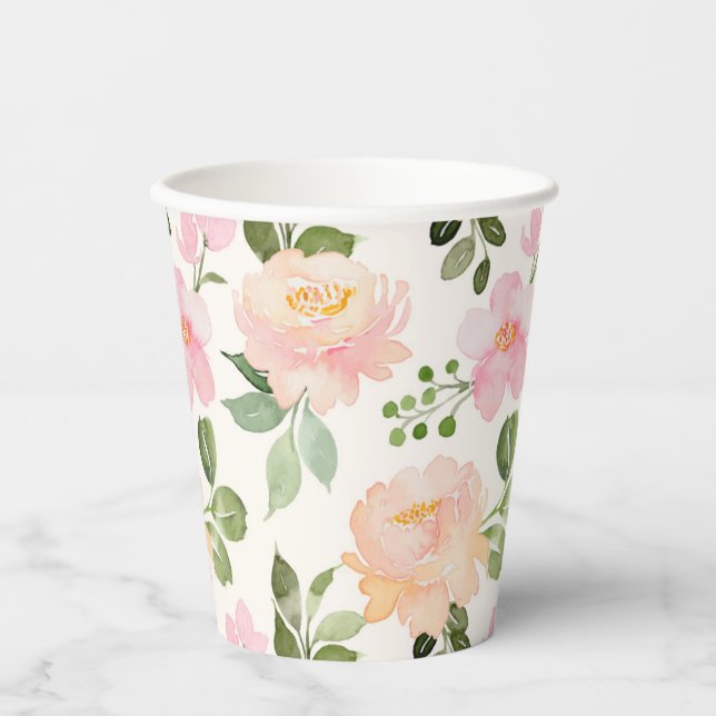 Watercolor Country Floral Paper Cups (Front)