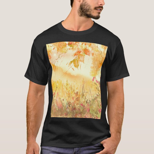 Watercolor Country Forest Landscape Art T-Shirt (Front)