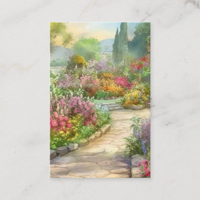 Watercolor Country Garden Background Business Card (Front)