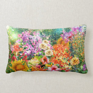 Watercolor Country Garden Botanical Flowers Lumbar Cushion