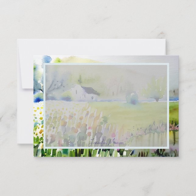 Watercolor country garden church personalised card (Front)