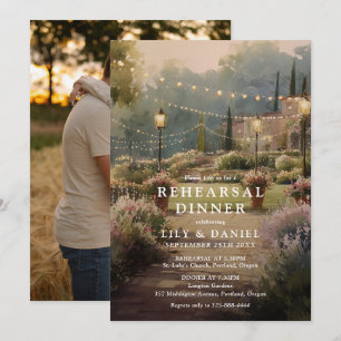 Watercolor Country Garden Photo Rehearsal Dinner Invitation