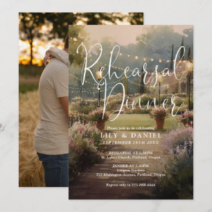 Watercolor Country Garden Photo Rehearsal Dinner Invitation