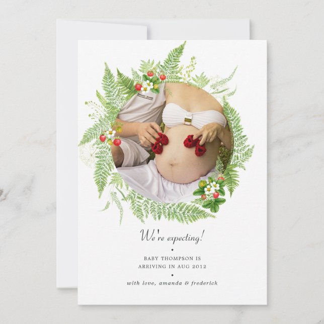 Watercolor Country Greenery Photo Pregnancy Announcement (Front)