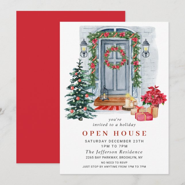 Watercolor Country Holiday Christmas Open House Invitation (Front/Back)
