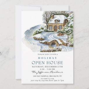 Watercolor Country Holiday Christmas Open House Invitation
