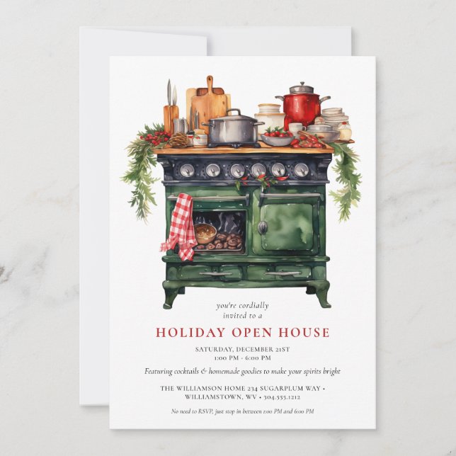 Watercolor Country Holiday Christmas Open House  Invitation (Front)