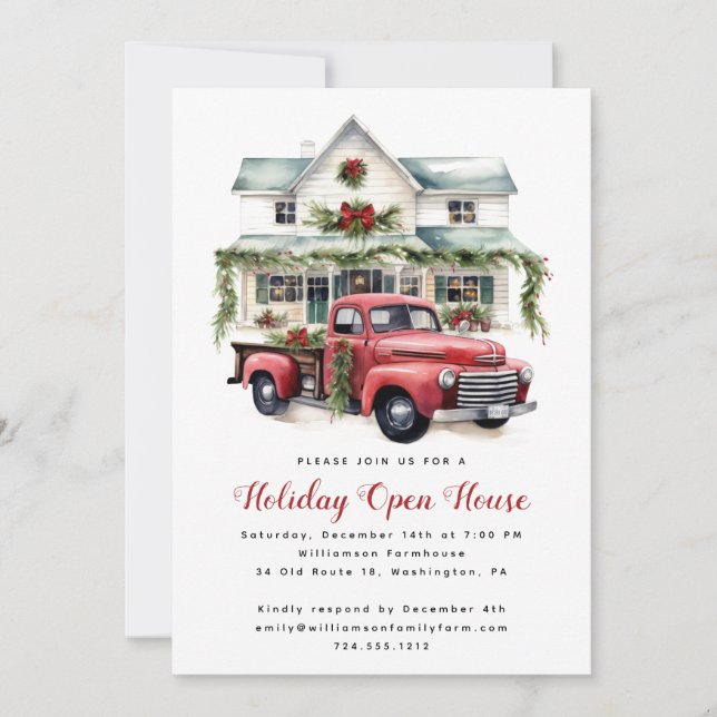 Watercolor Country Holiday Christmas Open House  Invitation (Front)