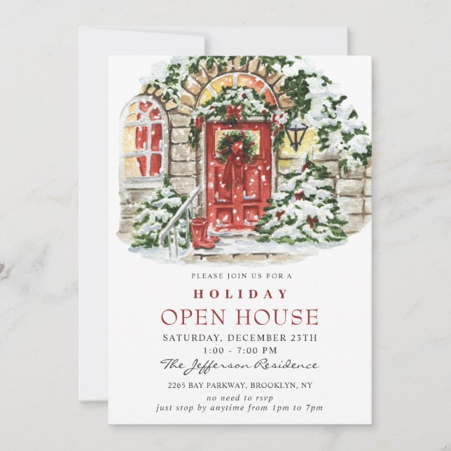 Watercolor Country Holiday Christmas Open House Invitation (Front)
