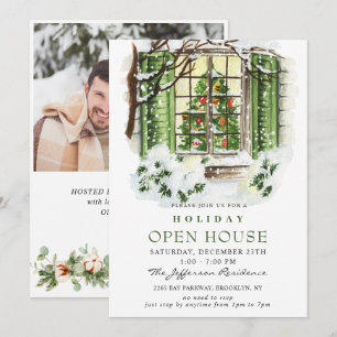 Watercolor Country Holiday Christmas Open House Invitation