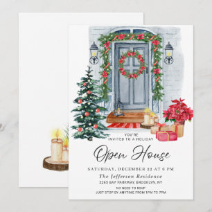 Watercolor Country Holiday Christmas Open House Invitation