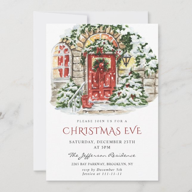 Watercolor Country Holiday House Christmas Party I Invitation (Front)