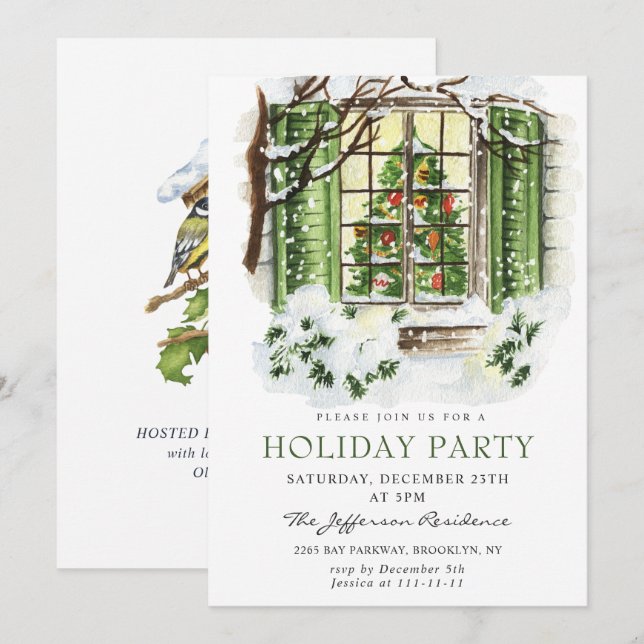 Watercolor Country Holiday House Christmas Party Invitation (Front/Back)