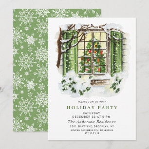Watercolor Country Holiday House Christmas Party Invitation