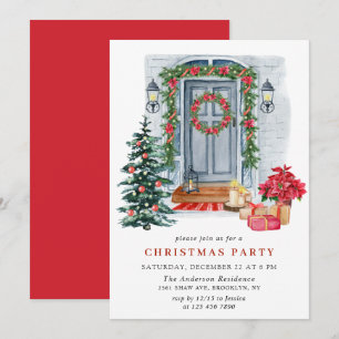 Watercolor Country Holiday House Christmas Party Invitation