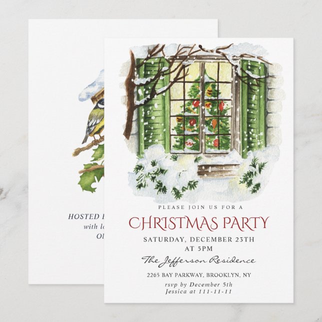 Watercolor Country Holiday House Christmas Party Invitation (Front/Back)