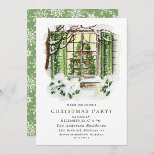 Watercolor Country Holiday House Christmas Party Invitation