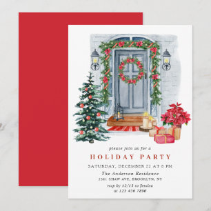 Watercolor Country Holiday House Christmas Party Invitation
