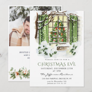 Watercolor Country Holiday House Christmas Party Invitation