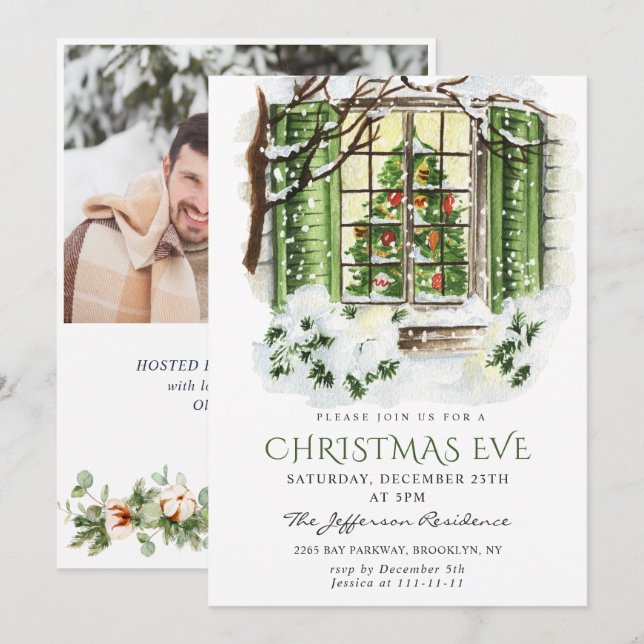 Watercolor Country Holiday House Christmas Party Invitation (Front/Back)