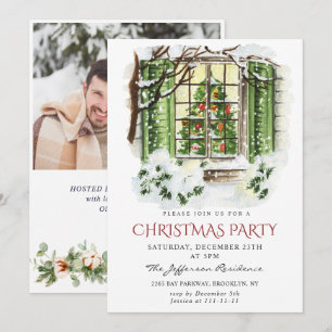 Watercolor Country Holiday House Christmas Party Invitation