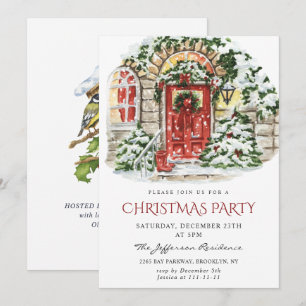 Watercolor Country Holiday House Christmas Party Invitation