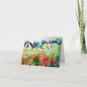 Watercolor country home customisable card