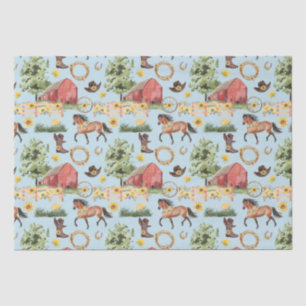 Watercolor Country Horse Farm Red Barn Rodeo Tissue Paper
