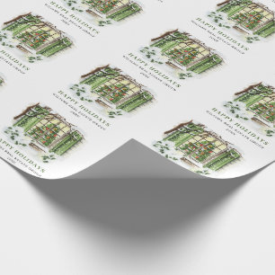 Watercolor Country House Christmas Holiday Wrapping Paper