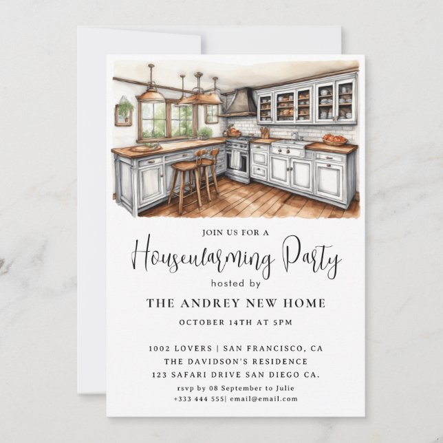 Watercolor Country Kitchen  Invitation (Front)
