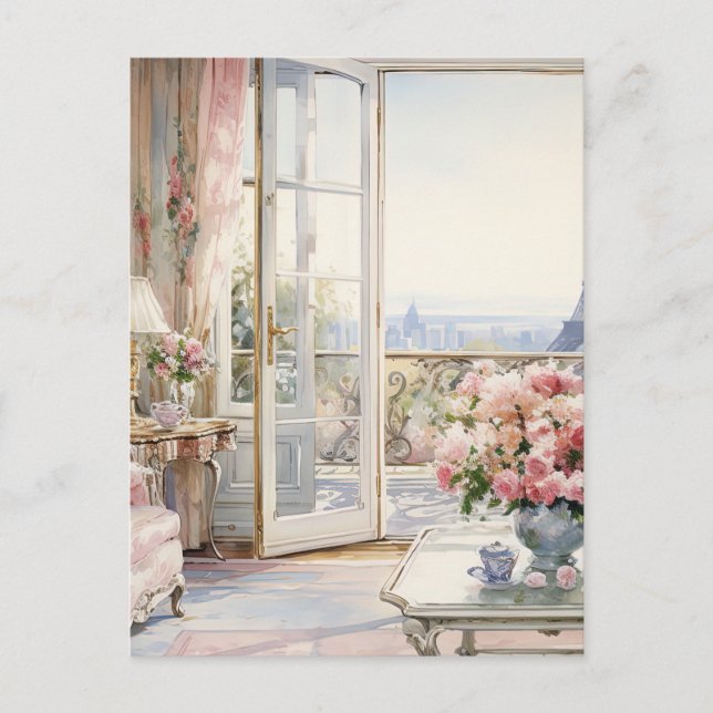 Watercolor Country Living Room Holiday Postcard (Front)