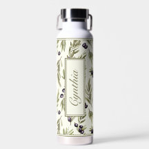 Watercolor Country Olive Pattern Monogram Name