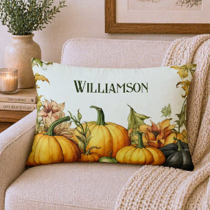 Watercolor Country Pumpkin Patch Monogram Decorative Cushion