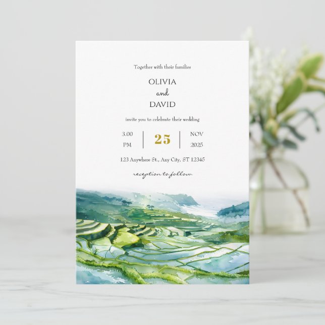 Watercolor Countryside Coastal Field Beach Wedding Invitation (Standing Front)