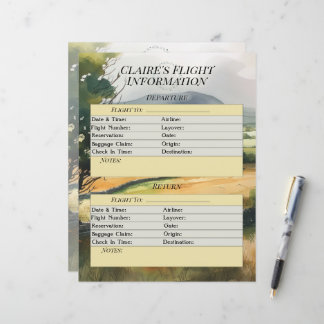 Watercolor Countryside Flight Details Planner Page