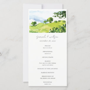 Watercolor Countryside Hills Wedding Program Thank You Card