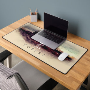 Watercolor Countryside Landscape Monogrammed Desk Mat
