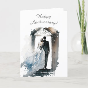 Watercolor Couple 1st Year Wedding Anniversary Holiday Card
