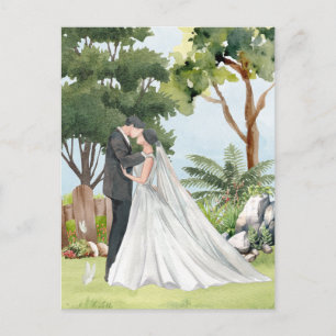 Watercolor couple art wedding  postcard