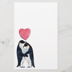 Watercolor Couple Emperor Penguins  Stationery
