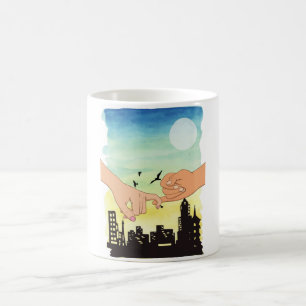 Watercolor couple promise cityscape view, pinky pr coffee mug