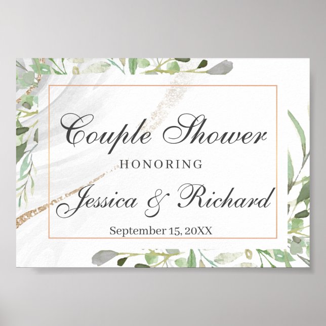 Watercolor Couple Shower Welcome Poster Sign (Front)